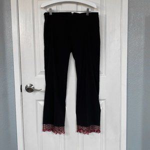 Fancy Black Form-fitting Slacks Trimmed with Magenta Bead Fringe by Forever 21